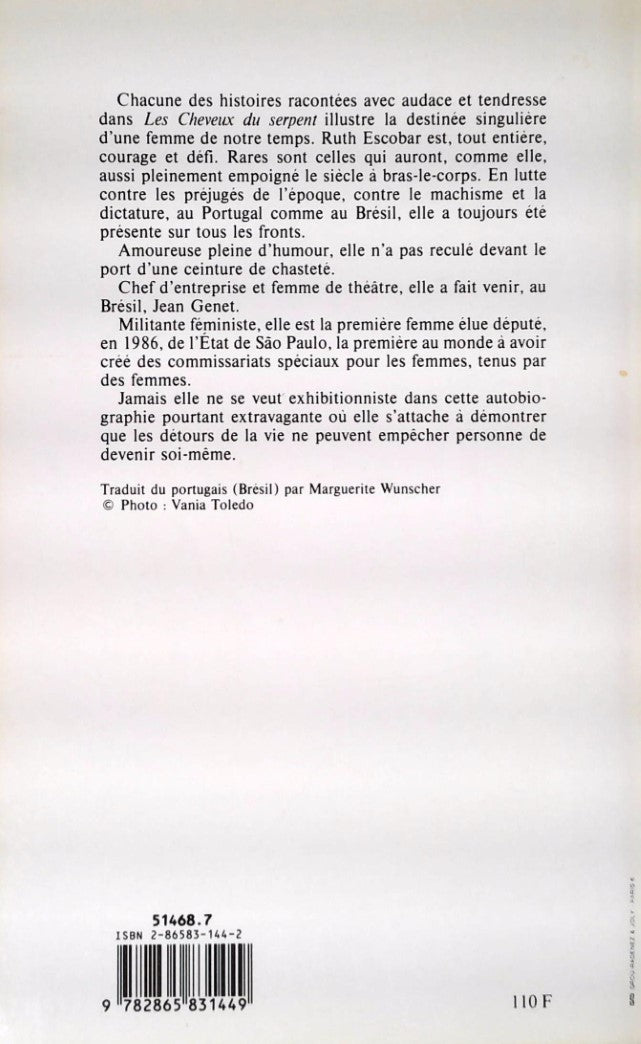 Livre Les cheveux du serpent : Une vie de courage - Ruth Escobar (Livre d'occasion) - ISBN 286583...