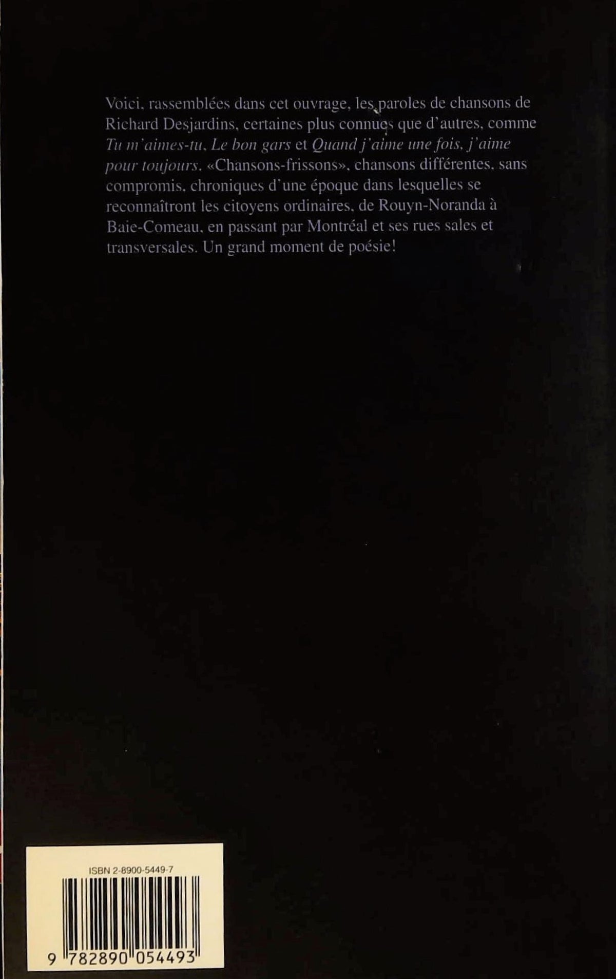 Livre Paroles de chansons (Richard Desjardins) (Livre d'occasion) - ISBN 2890054497