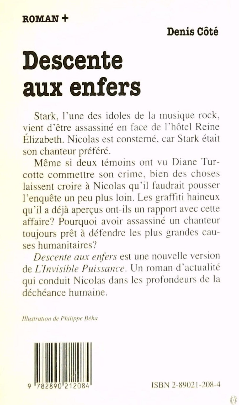 Livre Descente aux enfers - Denis Côté (Livre d'occasion) - ISBN 2890212084