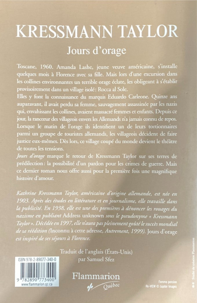 Livre Jours d'orage - Kressmann Taylor (Livre d'occasion)