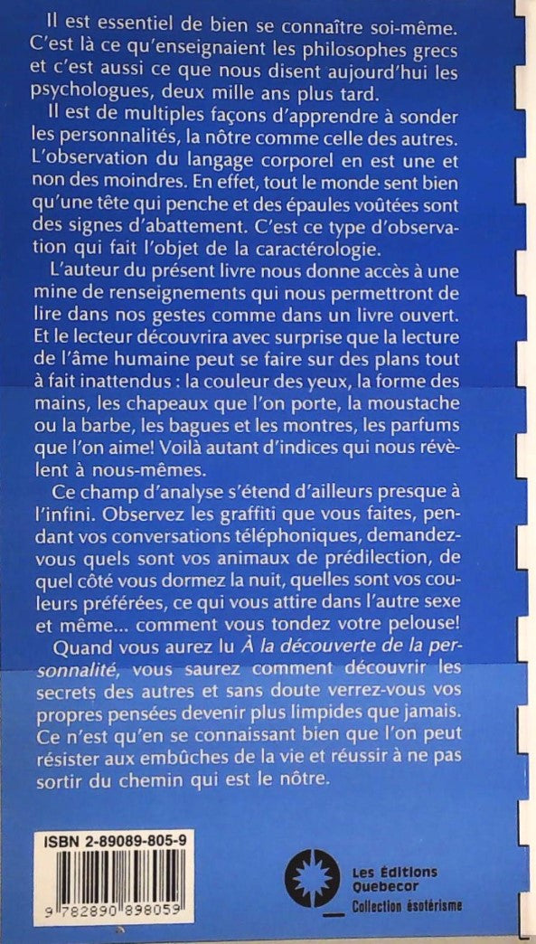 Livre À la découverte de la personnalité : La caractérologie - Rodney Davies (Livre d'occasion) -...