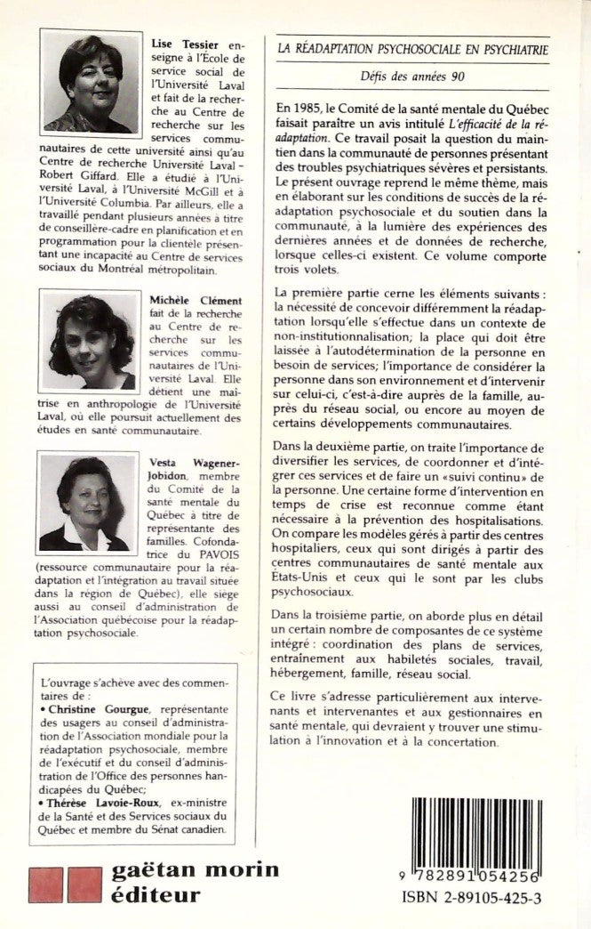 Livre La réadaptation psychosociale en psychiatrie : Défis des années 90 - Lise Tessier (Livre d'...