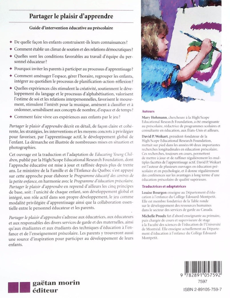 Livre Partager le plaisir d'apprendre : Guide d'intervention éducative au préscolaire - Collectif...