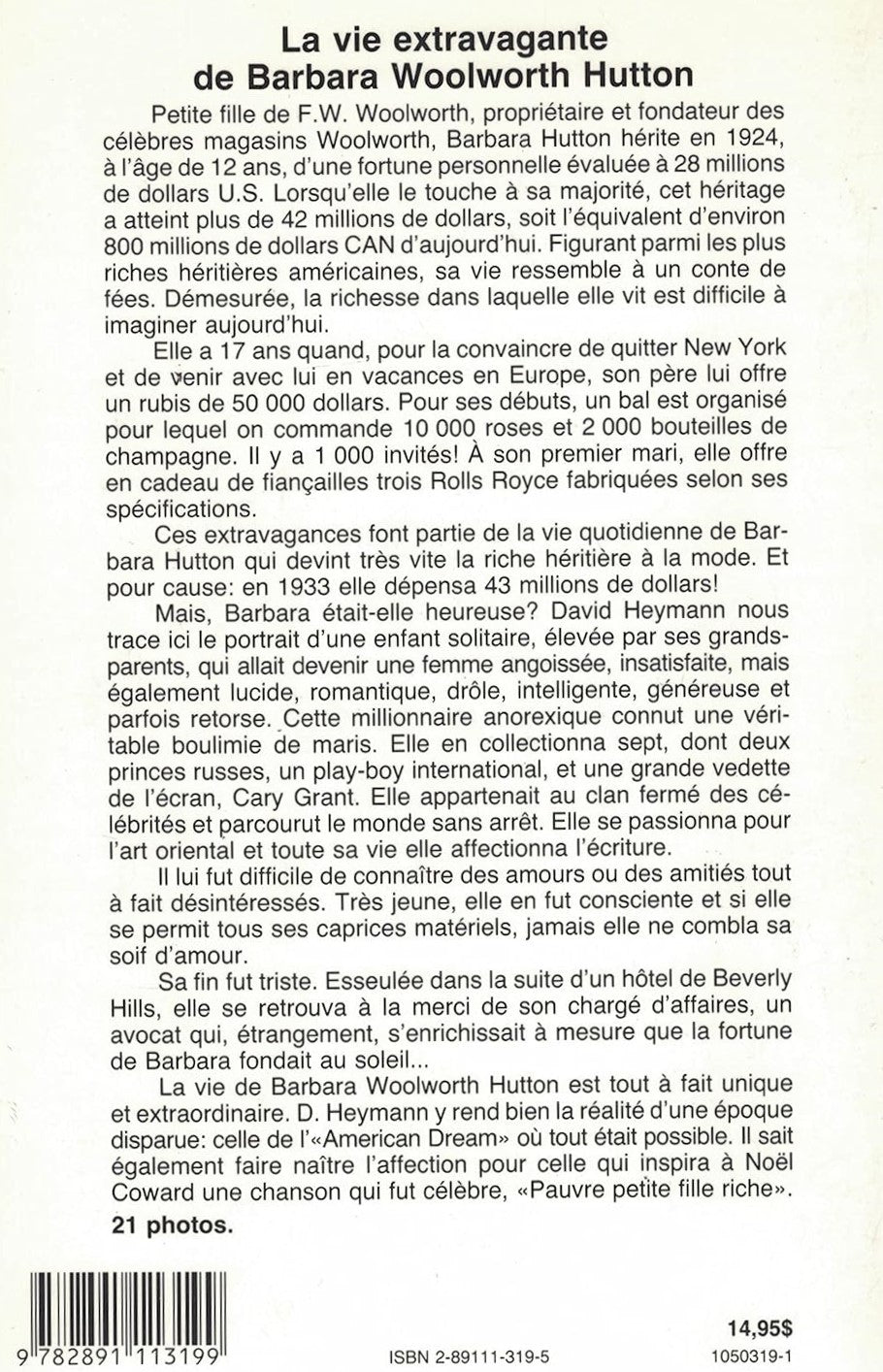 Pauvre petite fille riche : La vie extravagante de Barbara Hutton, héritière de Wollworth (David Heymann)