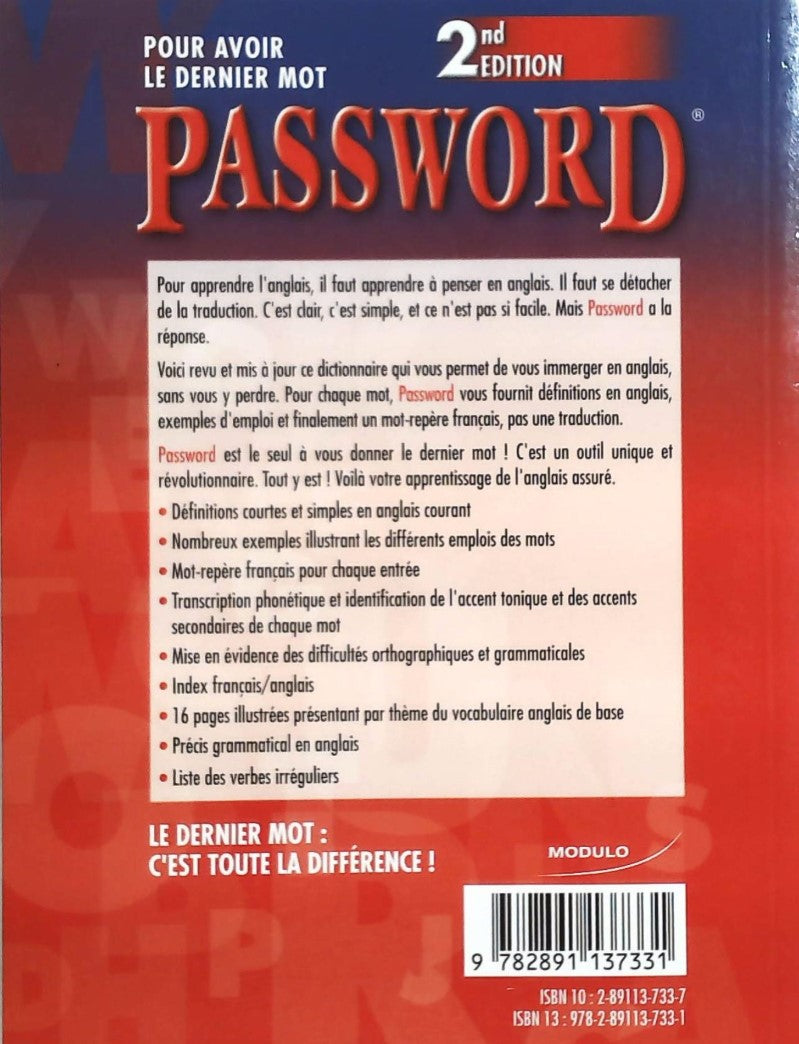 Password. English dictionary for speakers of french, 2nd edition