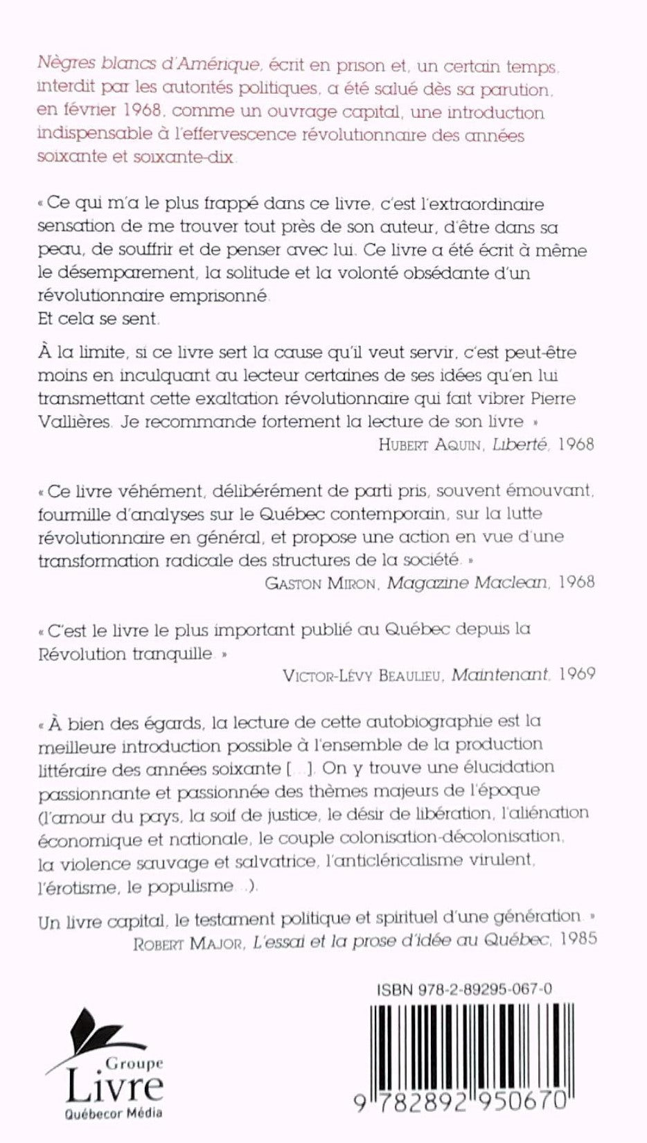 Livre Nègres blancs d'Amérique - Pierre Vallières (Livre d'occasion) - ISBN 2915056285