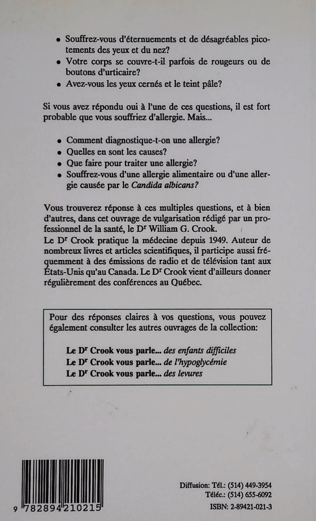 Livre Allergies - William G. Crook, M.D. (Livre d'occasion) - ISBN 2894210213