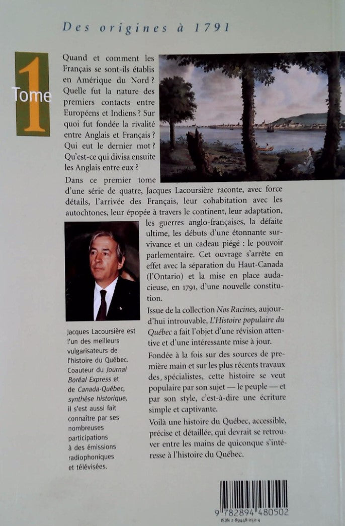 Livre Histoire populaire du Québec # 1 : Des origines à 1791 (Jacques Lacoursière) (Livre...
