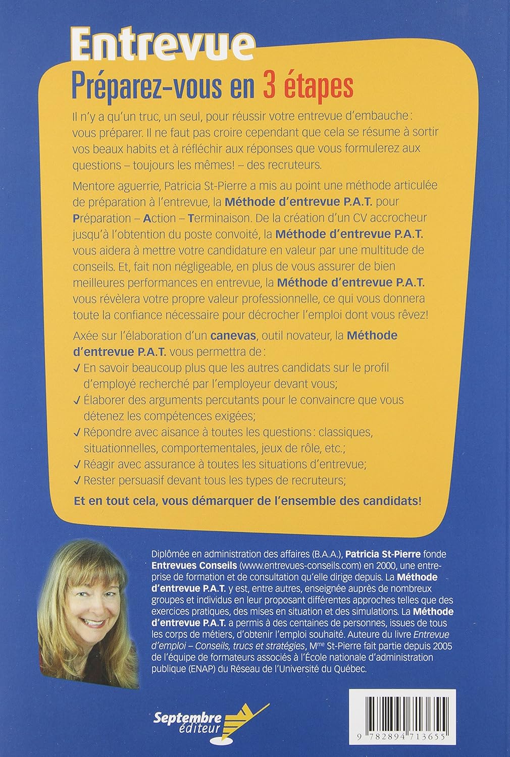 Livre Entrevue : Préparez-vous en 3 étapes - Patricia St-Pierre (Livre d'occasion) - ISBN 2894713657