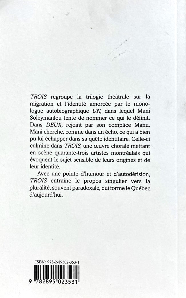 Livre Trois - Mani Soleymanlou (Livre d'occasion) - ISBN 2895023530
