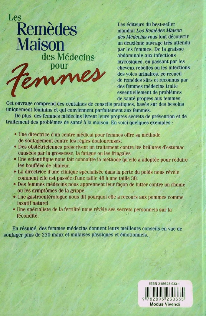 Livre Les remèdes maison des médecins pour femmes - Collectif (Livre d'occasion) - ISBN 2895230331