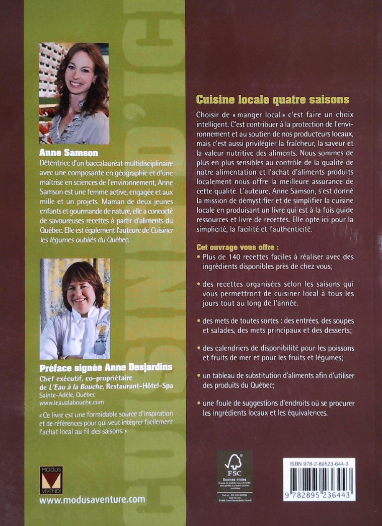 Livre Cuisine locale quatre saisons (Anne Samson) (Livre d'occasion) - ISBN 2895236445