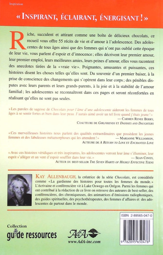 Livre Chocolats pour l'âme d'une adolescente - Kay Allenbaugh (Livre neuf) - ISBN 2895650470