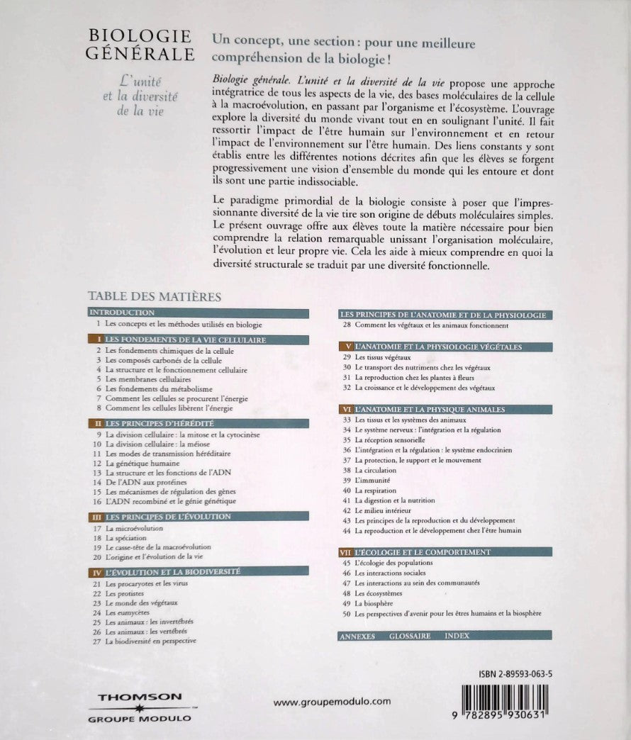 Livre Biologie générale : L'unité et la diversité de la vie - Cecie Starr (Livre d'occasion) - IS...