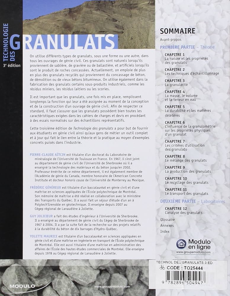 Livre Technologie des granulats (3e édition) - Collectif (Livre d'occasion) - ISBN 289650494X