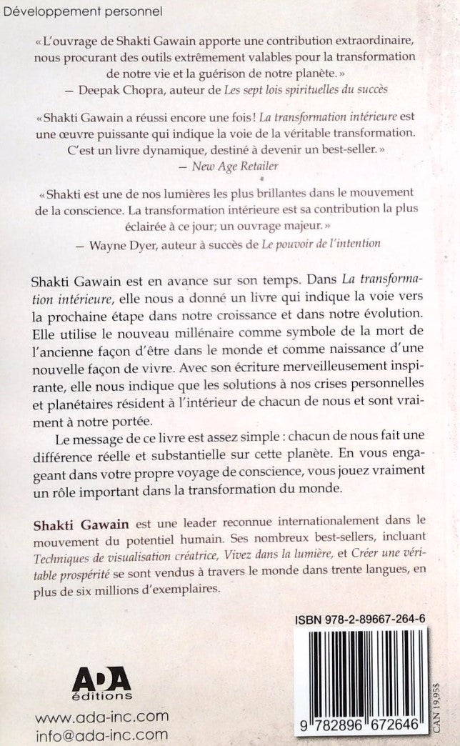 Livre La transformation intérieure - Shakti Gawain (Livre d'occasion)