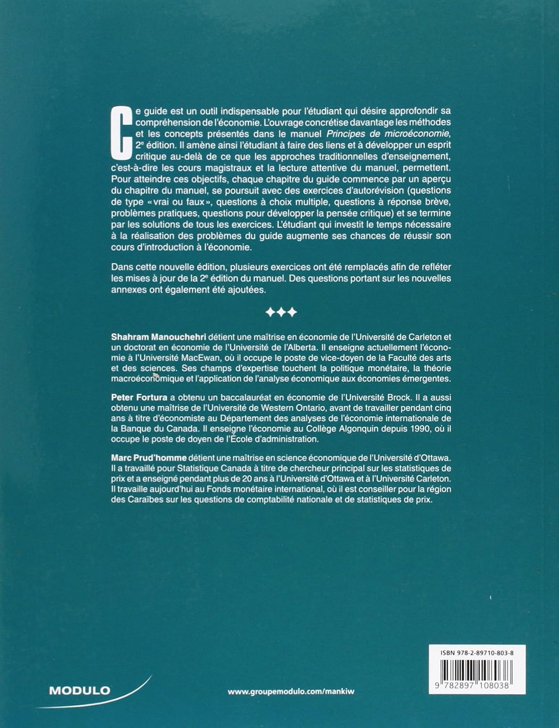 Livre Principes de microéconomie : Guide de l'étudiant (2e édition) - Shahram Manouchehri (Livre ...