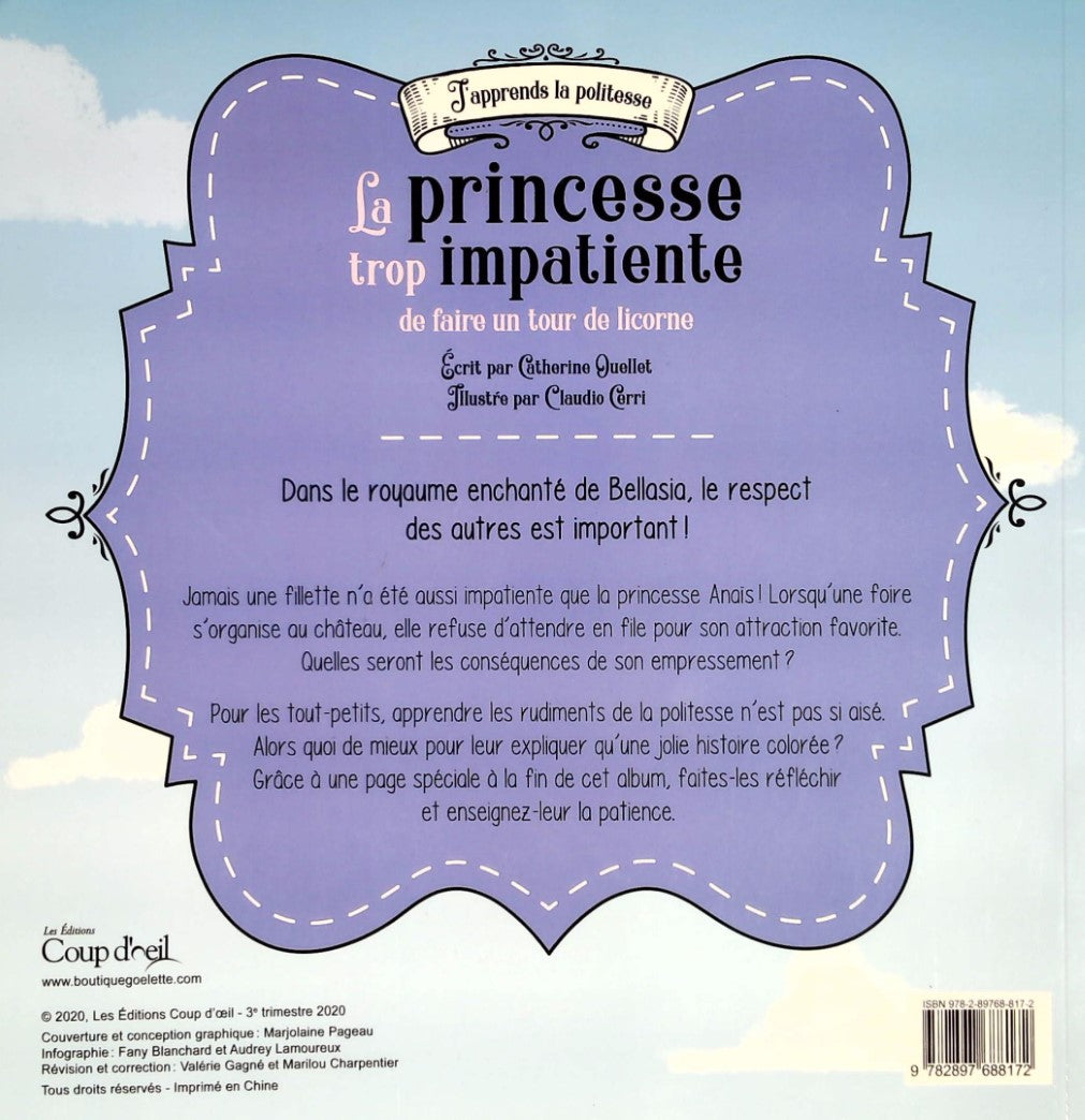 Livre La princesse trop impatiente de faire un tour de licorne - Catherine Ouellet (Livre d'occas...