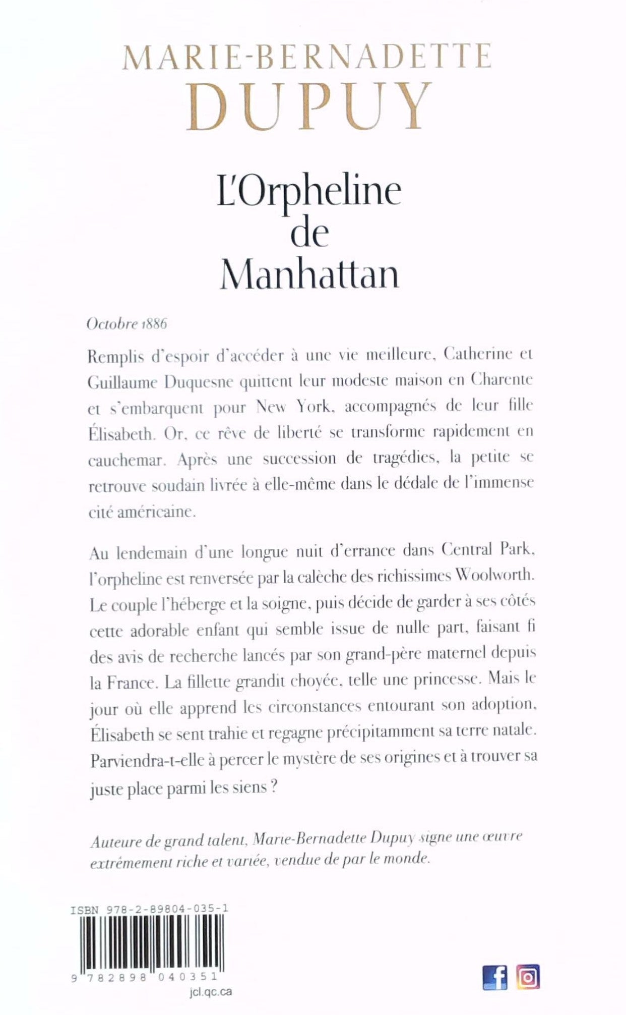 L'orpheline de Manhattan # 1 (Marie-Bernadette Dupuy)