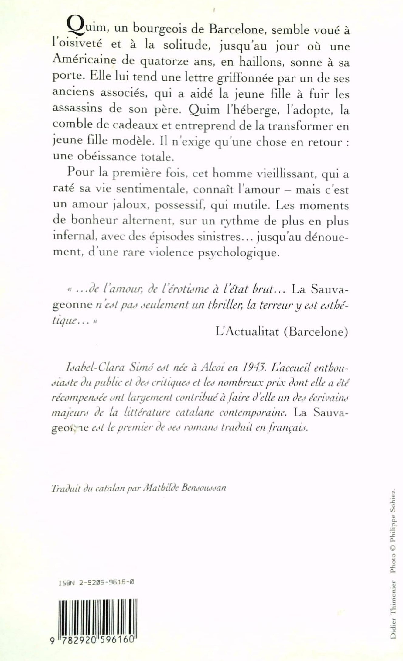 Livre La sauvageonne - Isabel-Clara Simó (Livre d'occasion) - ISBN 2920596160