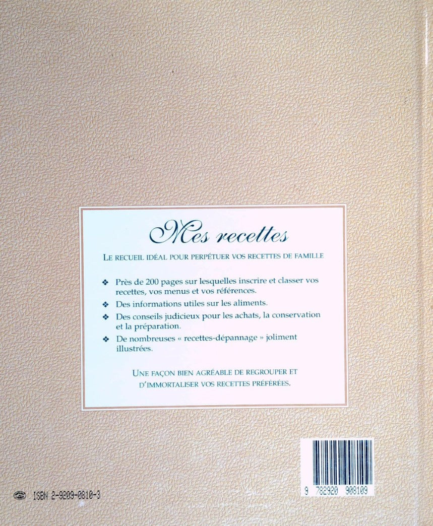 Livre Mes recettes - Le cercle des fermières du Québec (Livre d'occasion) - ISBN 2920908103