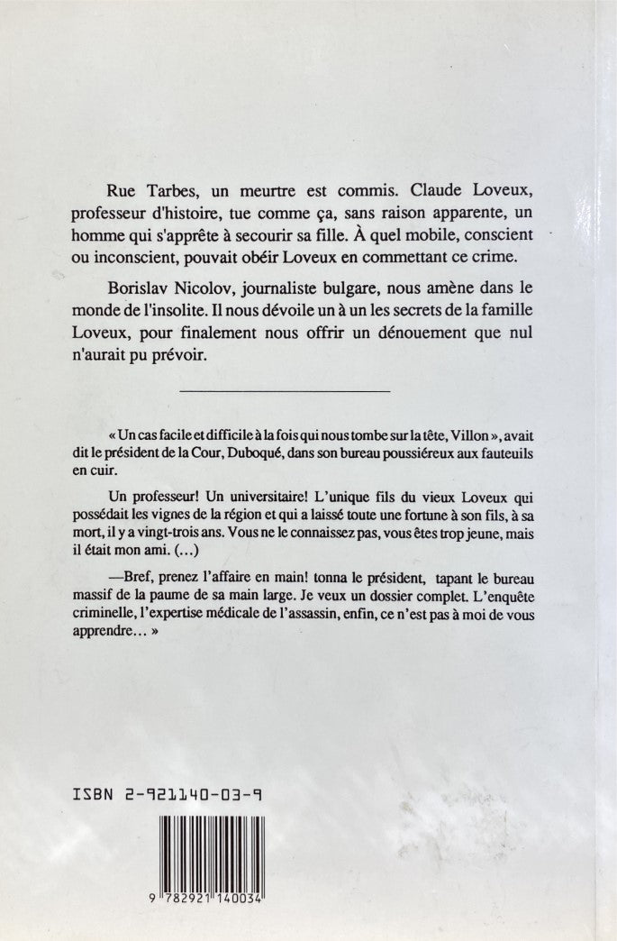 Livre Meurtre rue Tarbes - Nicolov Borislav (Livre d'occasion) - ISBN 2921140039