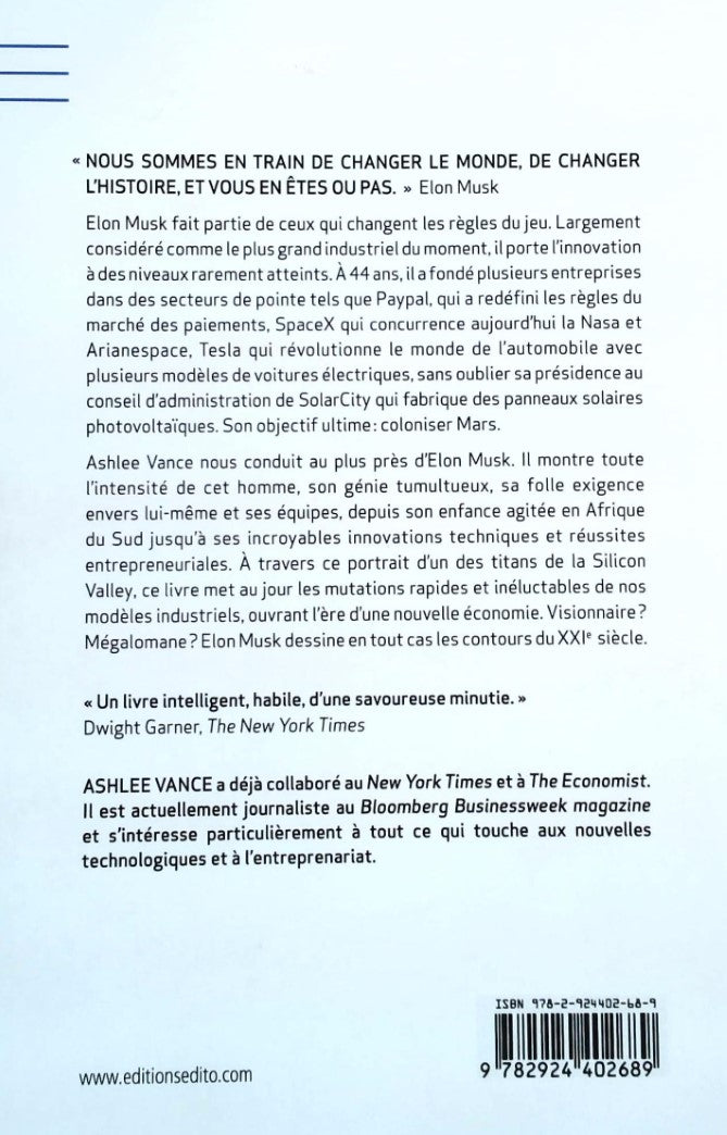 Livre Elon Musk : L'homme qui va changer le monde - Ashlee Vance (Livre d'occasion) - ISBN 292440...