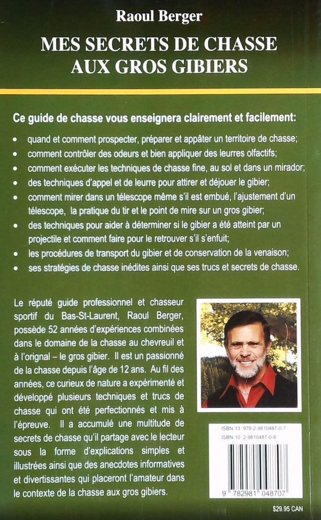 Livre Mes secrets de chasse aux gros gibiers - Raoul Berger (Livre d'occasion) - ISBN 2981048708