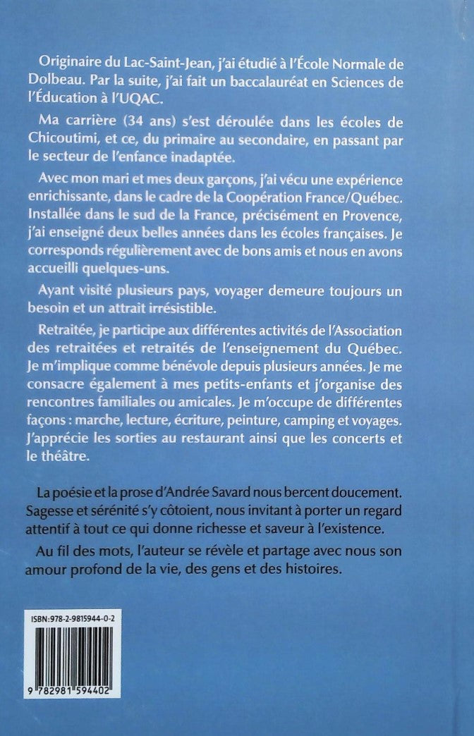 Livre Reflets de vie - Andrée Savard (Livre d'occasion) - ISBN 2981594400