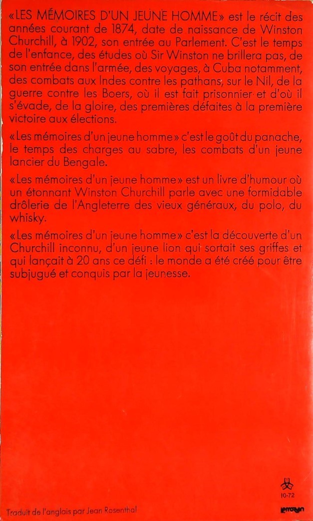 Mémoires d'un jeune homme : Quand de charges en évasions le jeune lion faisait ses griffes (Sir Winston Churchill)