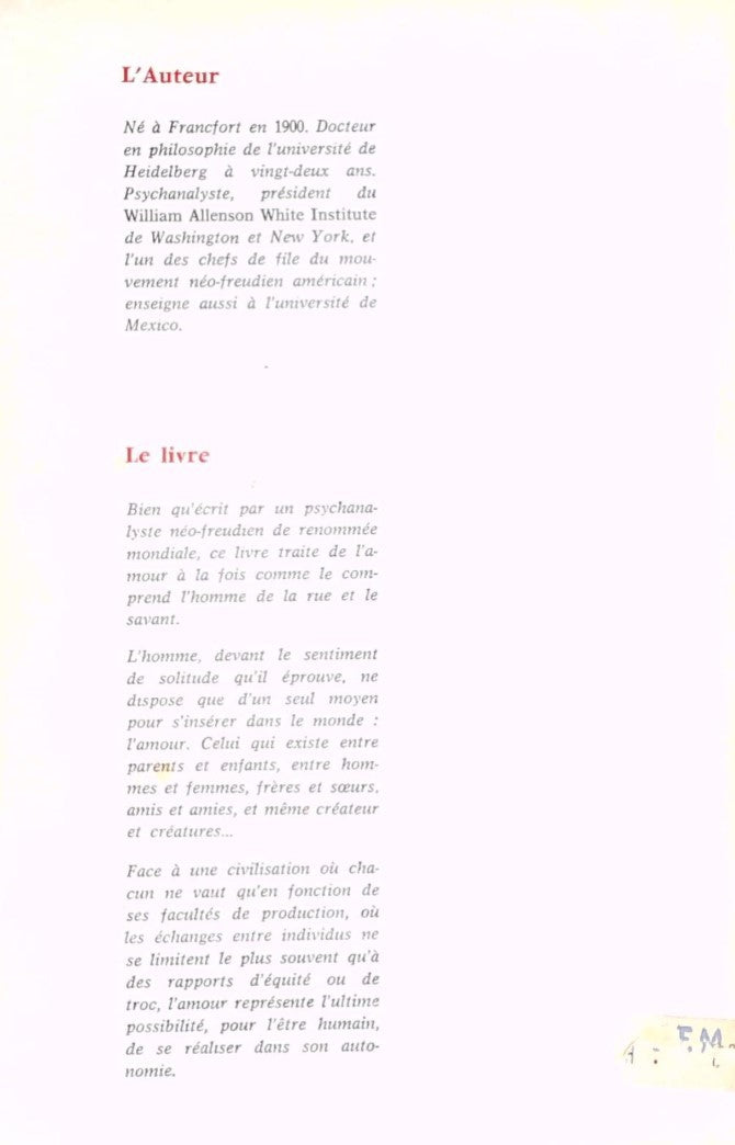 Livre L'art d'aimer - Erich Fromm (Livre d'occasion)