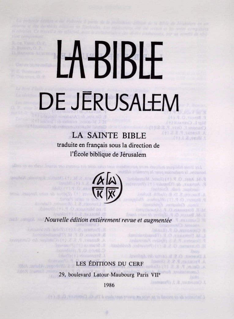 La Bible de Jérusalem : La Sainte Bible (L'École biblique de Jérusalem)