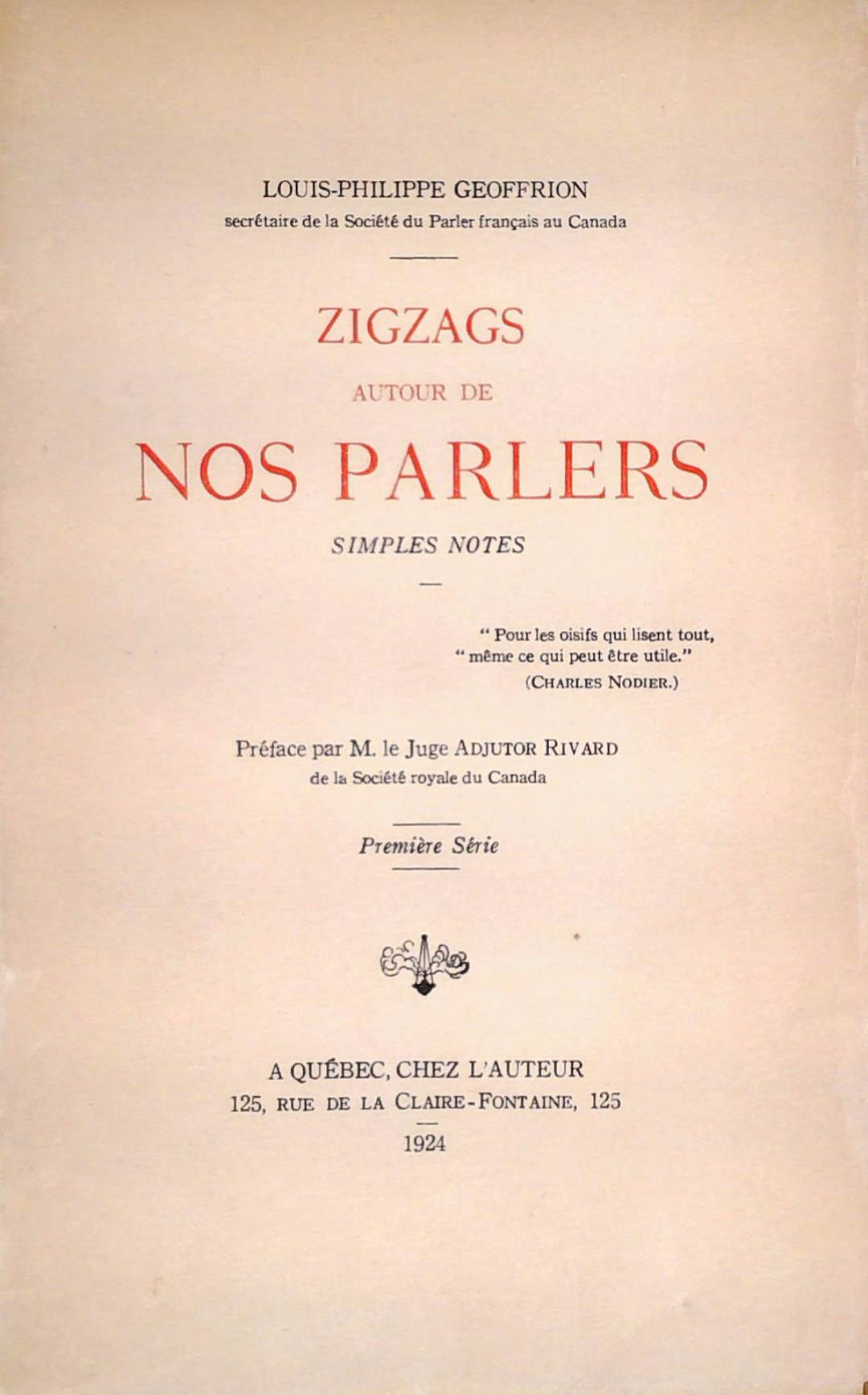 Livre Zigzags autour de nos parler : simples notes (Louis-Philippe Geoffrion) (Livre d'occasion)...