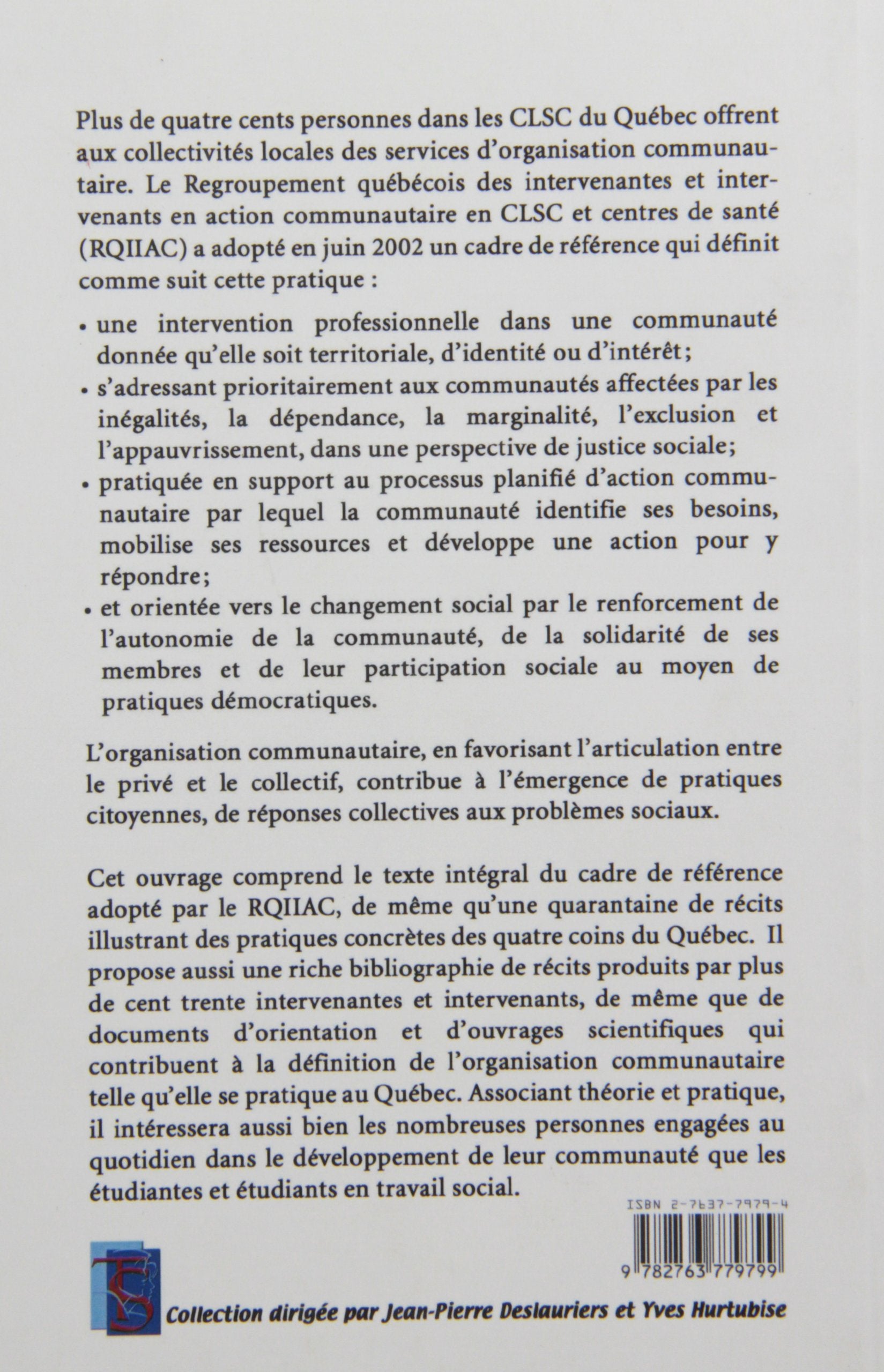 L'organisation communautaire en CLSC : cadre de référence et pratique (René Lachapelle)