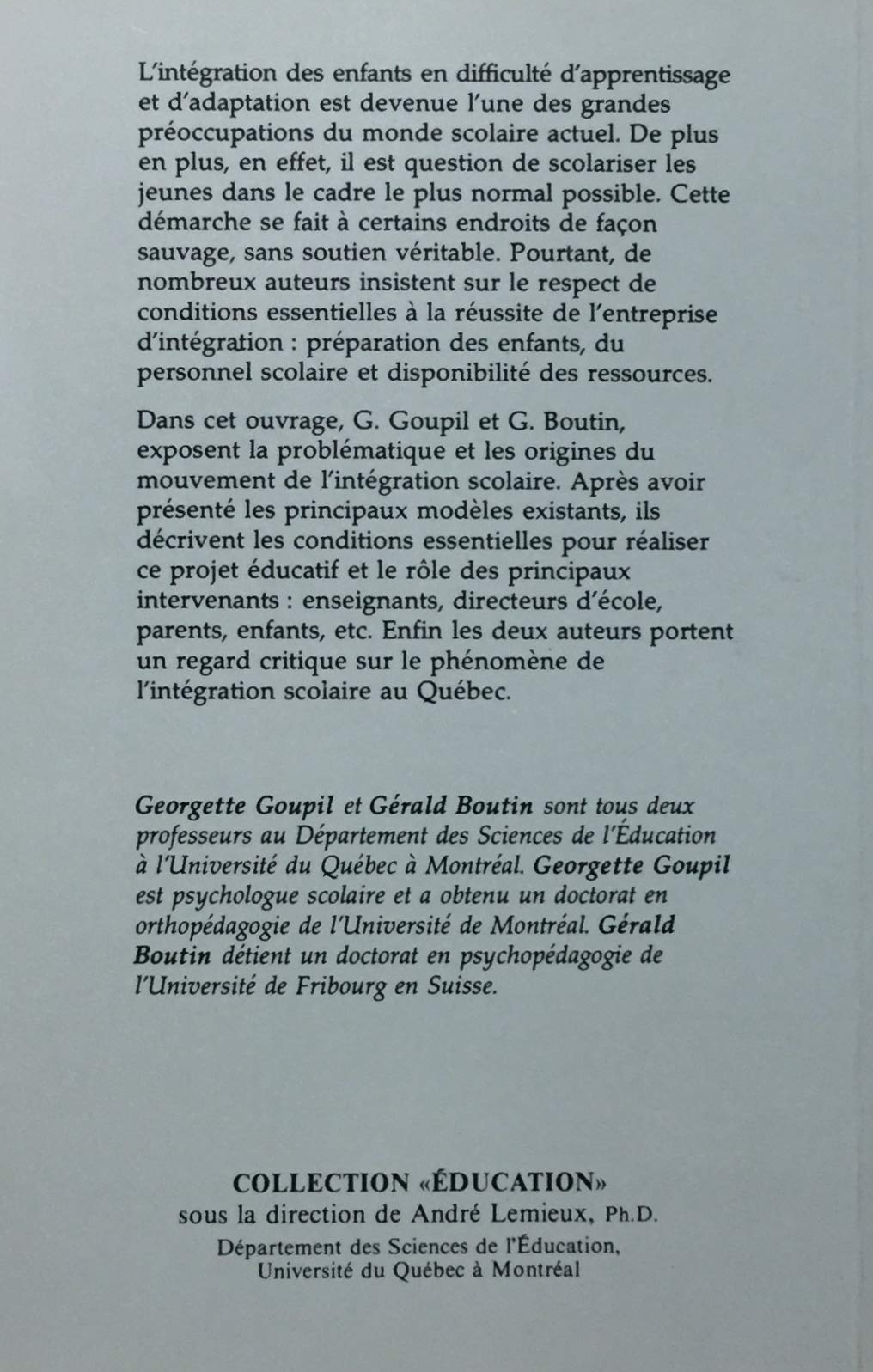 L'intégration scolaire des enfants en difficulté (Georgette Goupil)