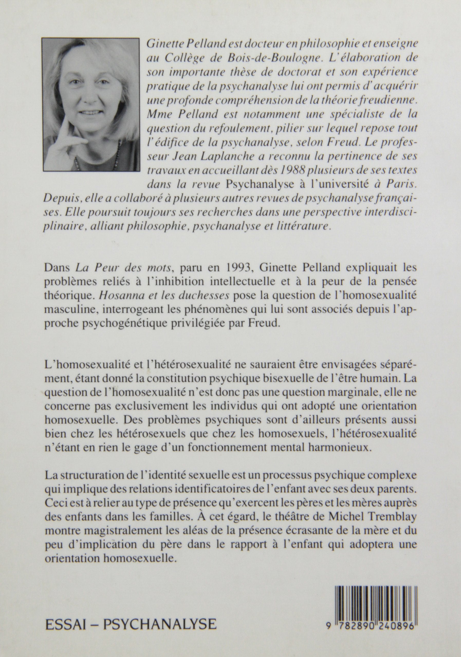 Hosanna et les duchesses : Étiologie de l'homosexualité masculine de Freud à Tremblay (Ginette Pelland)