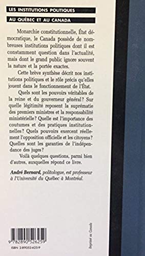 Les institutions politiques au Québec et au Canada (André Bernard)