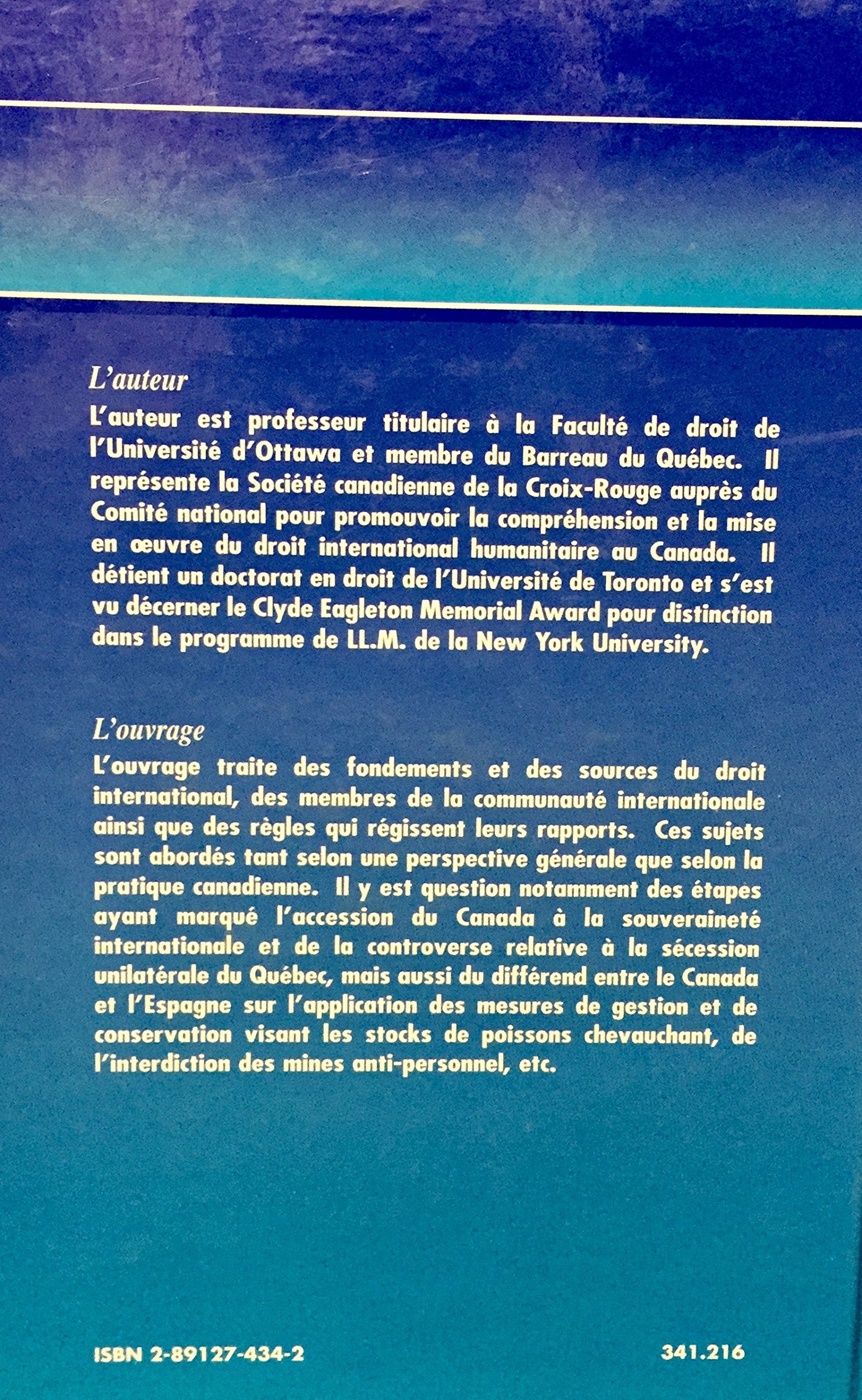 Droit international public : Contribution à l'étude du droit international selon une perspective canadienne (Claude Emanuelli)