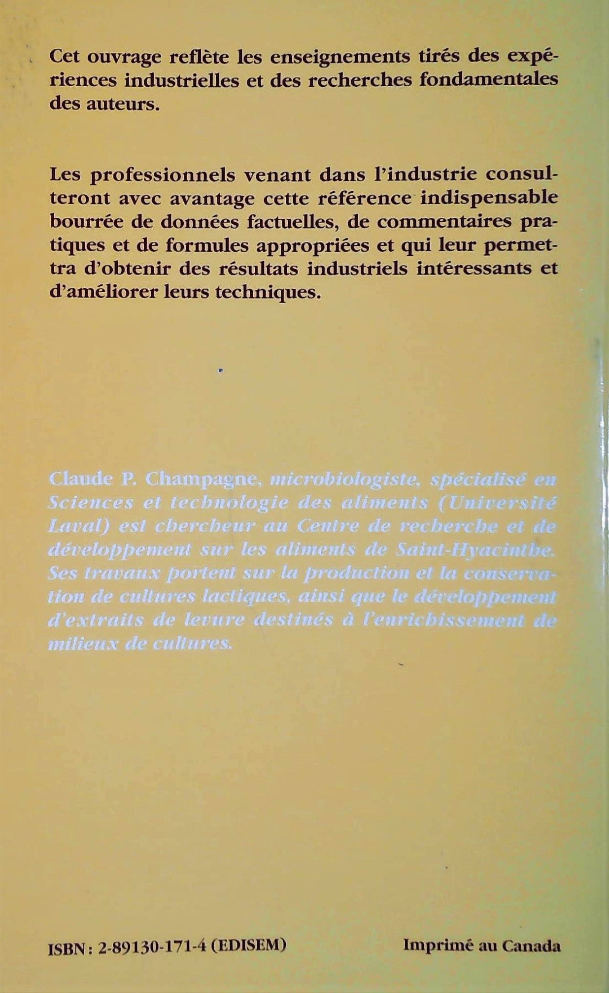 Production de ferments lactiques dans l'industrie laitière (Claude P. Champagne)