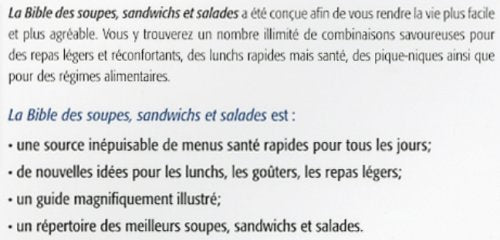 La bible des soupes, sandwitches et salades (Marie-Claude Morin)