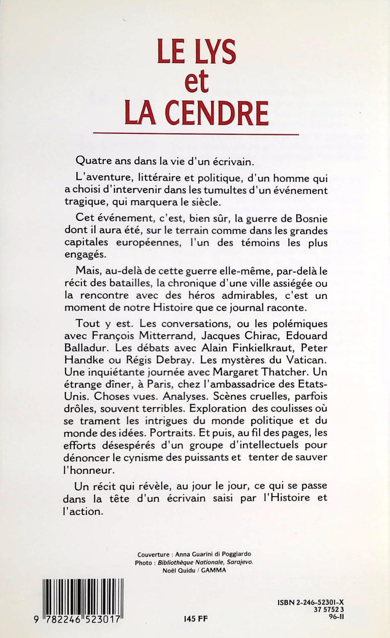 Le lys et la cendre : Journal d'un écrivain au temps de la guerre de Bosnie (Bernard-Henri Lévy)