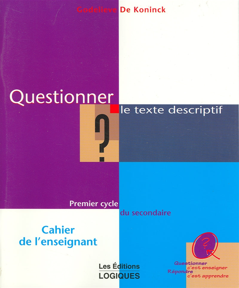 Questionner c'est enseigner Répondre c'est apprendre : Questionner le texte descriptif : Cahier de l'enseignant - Godelieve De Koninck