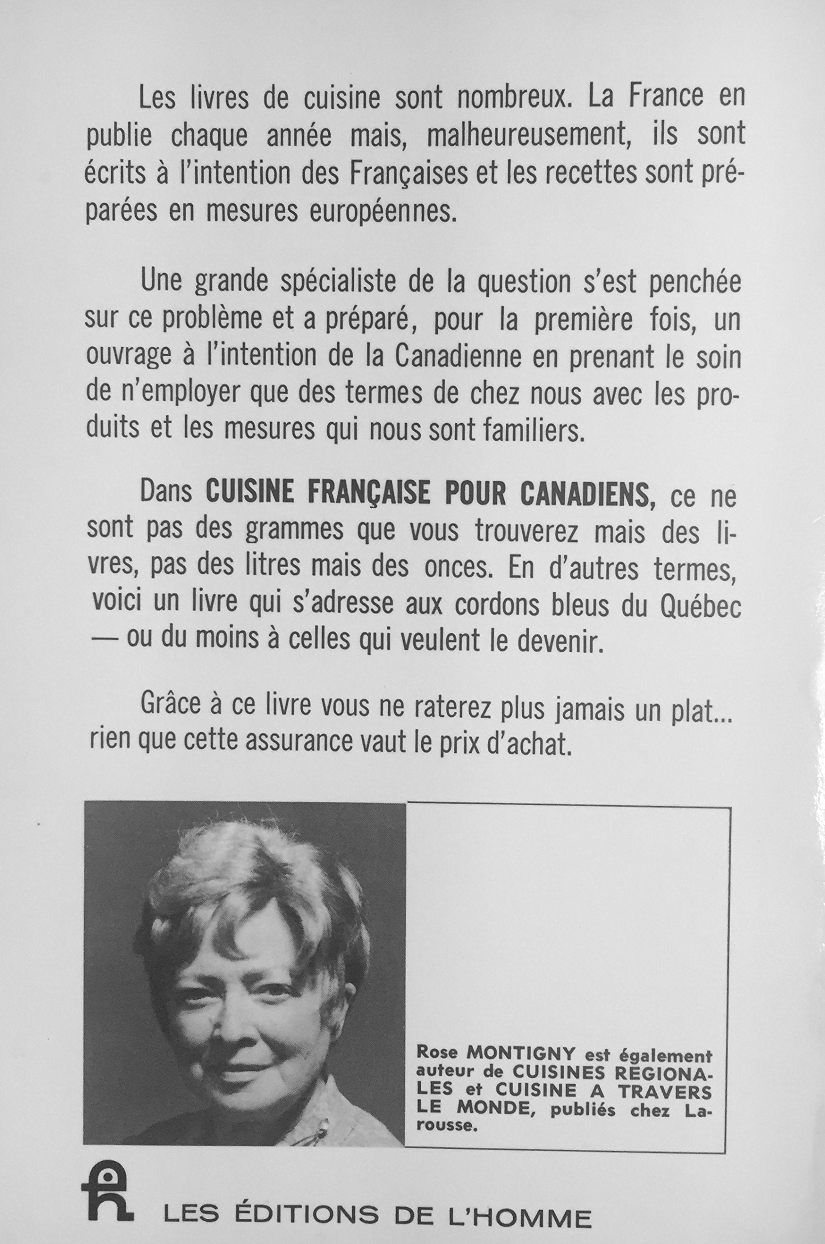 Cuisine française pour canadiens (Rose Montigny)